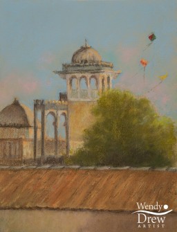 Flying kites, Palace roof, Poshina, Gujarat